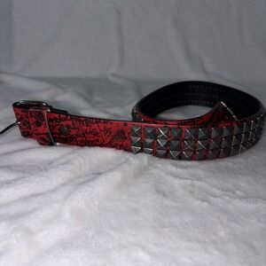 Beltiscool Red And Black Tattoo Print Studded Belt Sm Snap On Buckle Punk Rock